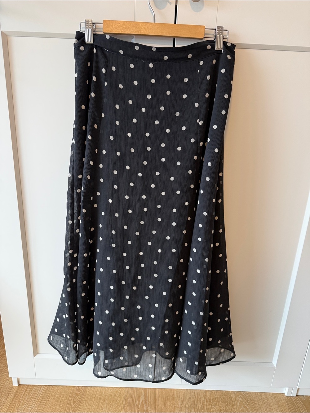 Ann Taylor Factory Black and White Polka Dot A-Line Midi Skirt